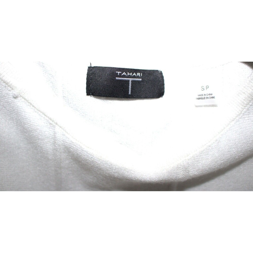 TAHARI Womens Size S/P Long Sleeve Windowpane Lightweight Grid Sweater White - Picture 7 of 10